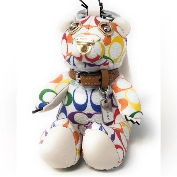 New Coach Bear Bag Charm In Rainbow Signature Canvas - Picture 3 of 5
